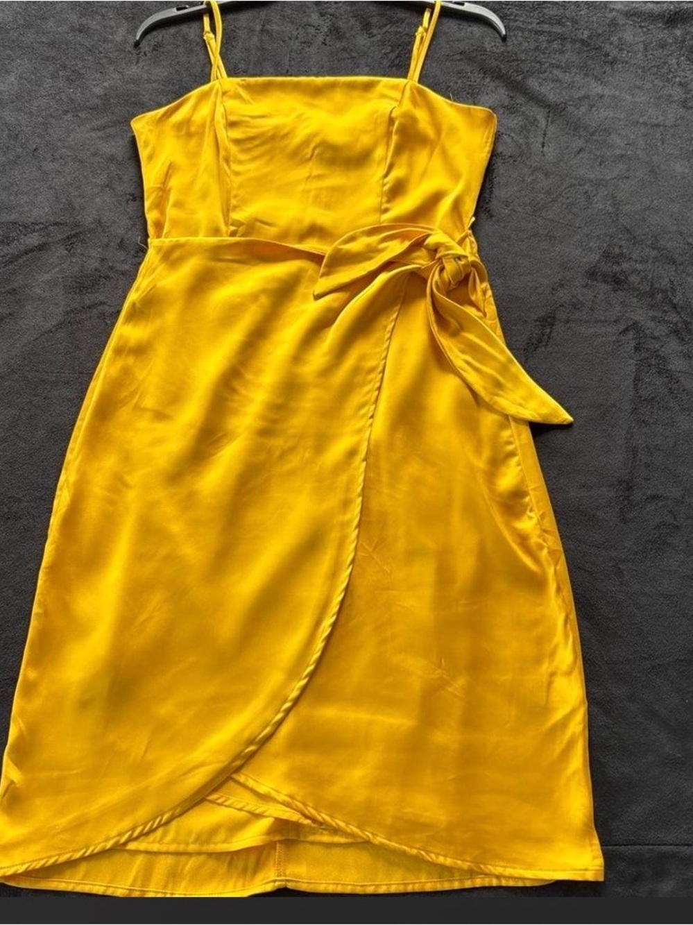 Nine West Golden Yellow Satin Wrap-Style Midi Dress